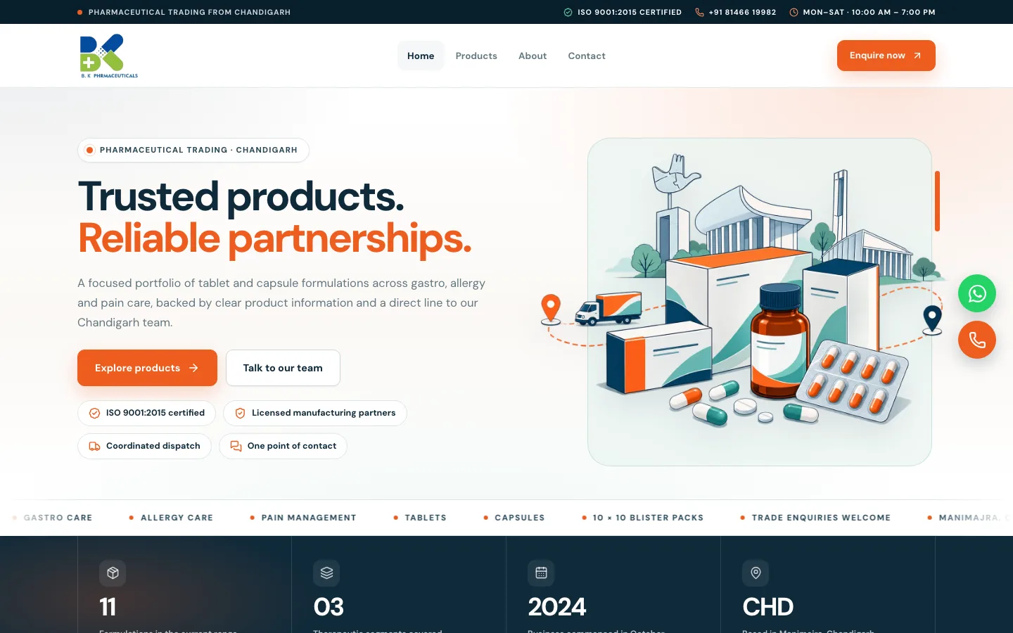 B. K Pharmaceuticals website homepage (bkpharmaceuticals.com)